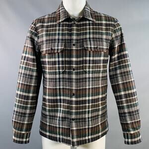 WOOLRICH Size M Grey Brown White Plaid Wool Blend Shirt Jacket
